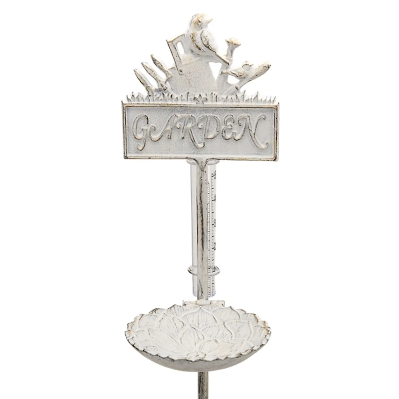 Antique White Garden Stake with Rain Gauge