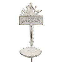 Antique White Garden Stake with Rain Gauge