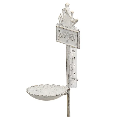Antique White Garden Stake with Rain Gauge