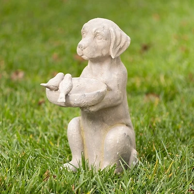 Dog Holding Bird Bath Statue