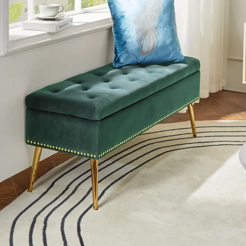 Achilles Green Tufted Storage Bench