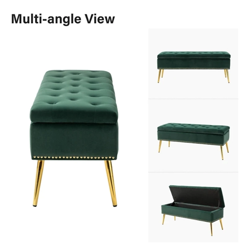 Achilles Green Tufted Storage Bench
