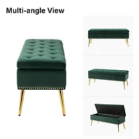 Achilles Green Tufted Storage Bench