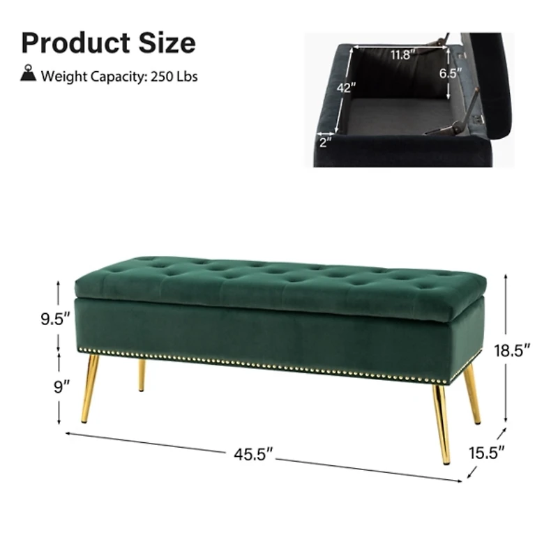 Achilles Green Tufted Storage Bench