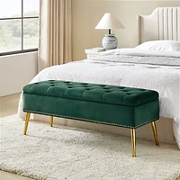 Achilles Green Tufted Storage Bench