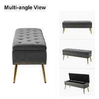 Achilles Gray Tufted Storage Bench