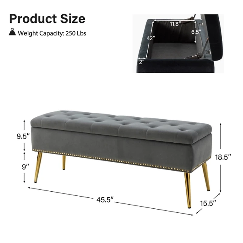 Achilles Gray Tufted Storage Bench