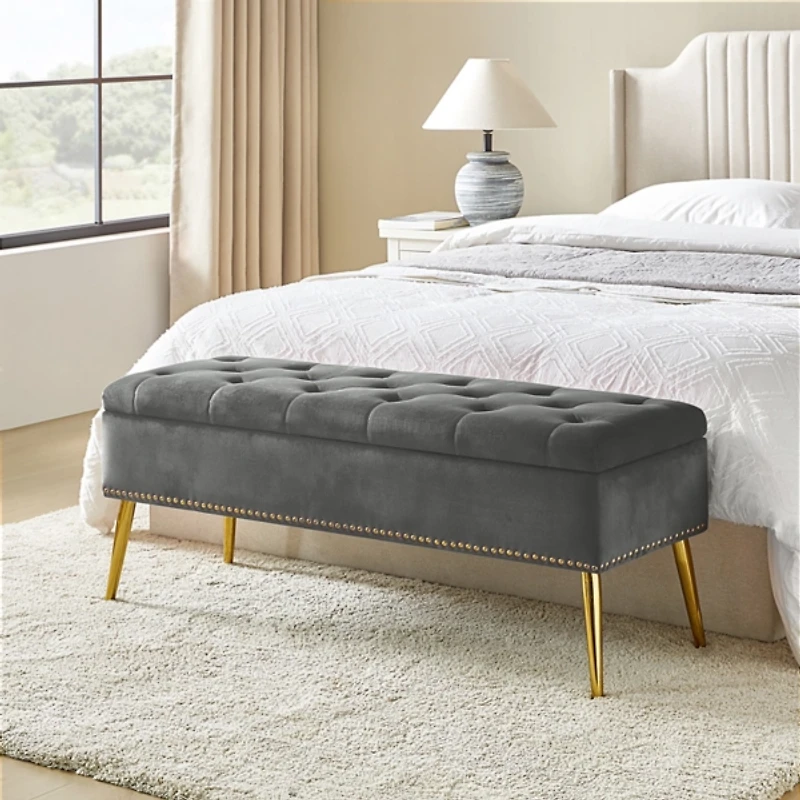 Achilles Gray Tufted Storage Bench