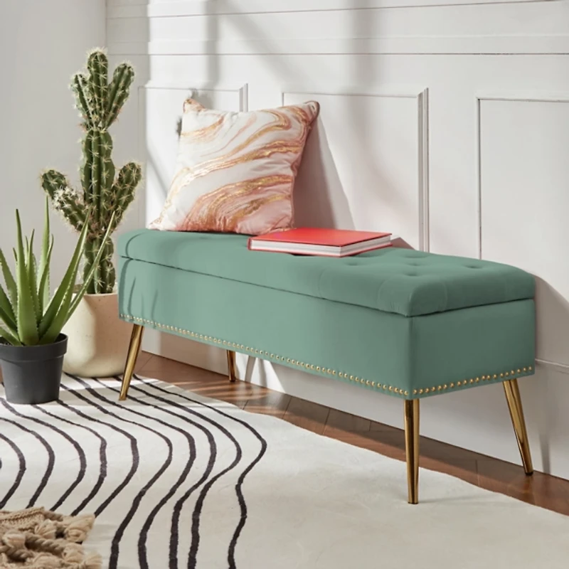 Achilles Sage Tufted Storage Bench