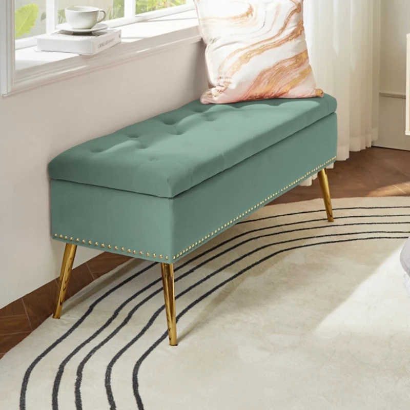 Achilles Sage Tufted Storage Bench