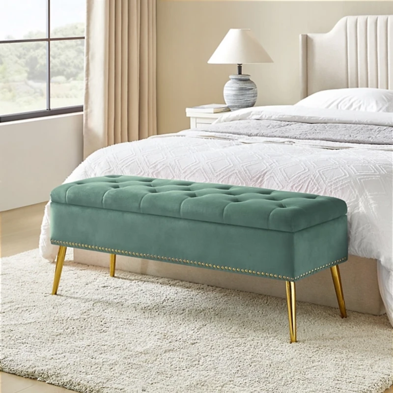 Achilles Sage Tufted Storage Bench