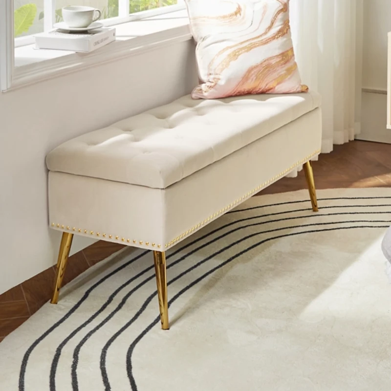 Achilles Tan Tufted Storage Bench