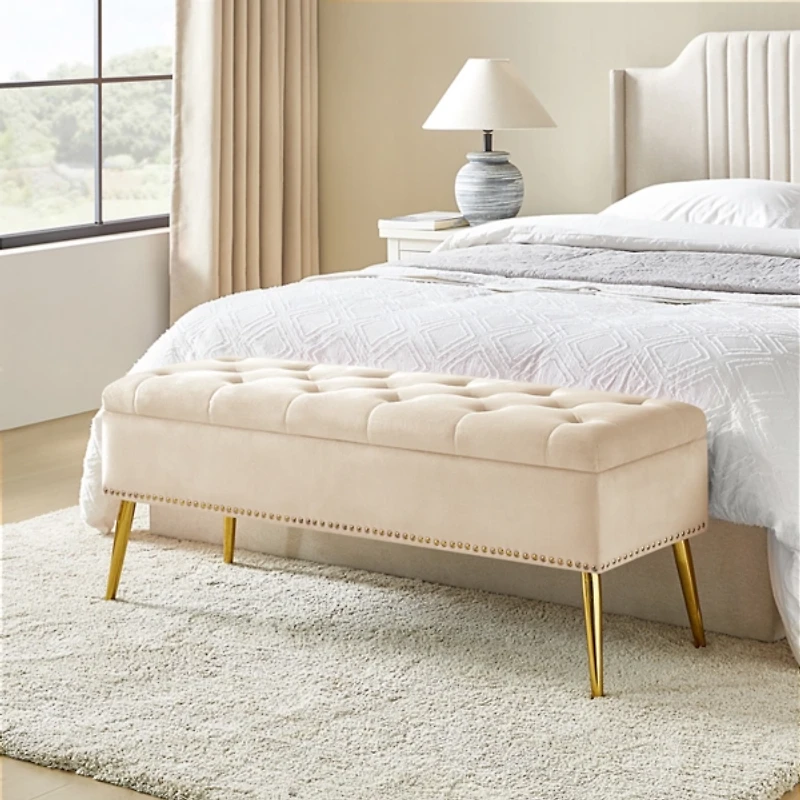 Achilles Tan Tufted Storage Bench