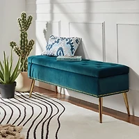 Achilles Teal Tufted Storage Bench