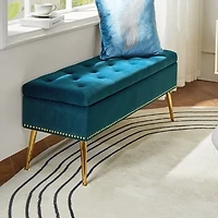 Achilles Teal Tufted Storage Bench