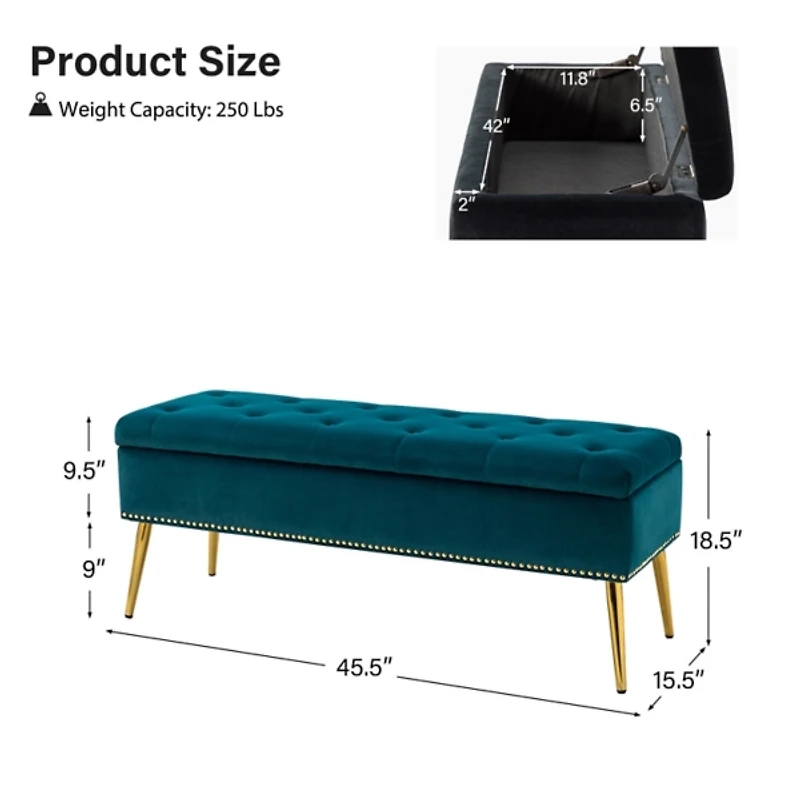 Achilles Teal Tufted Storage Bench