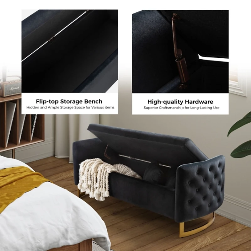 Christoph Black Velvet Storage Bench