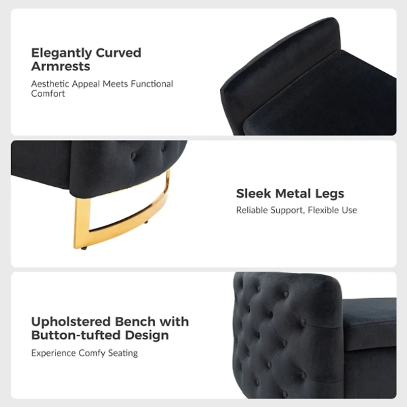 Christoph Black Velvet Storage Bench