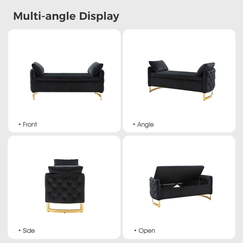 Christoph Black Velvet Storage Bench