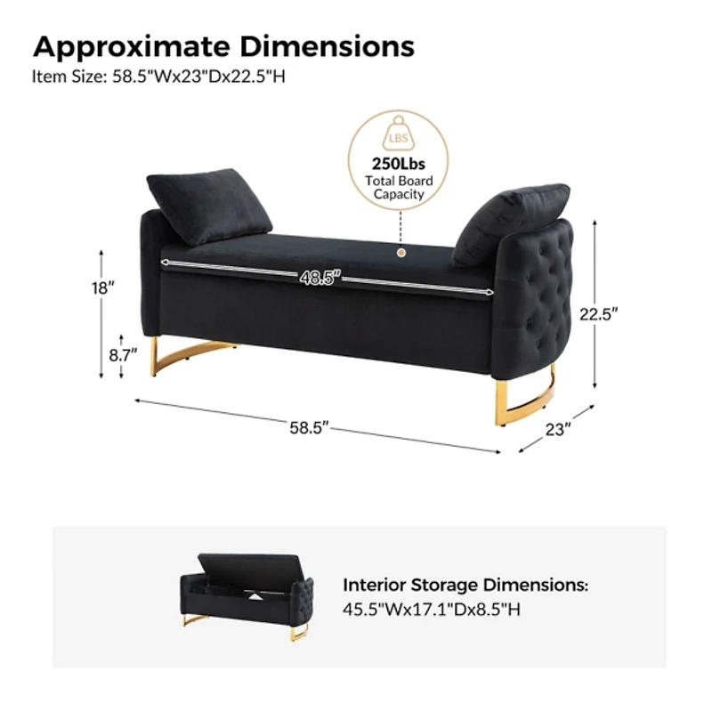 Christoph Black Velvet Storage Bench