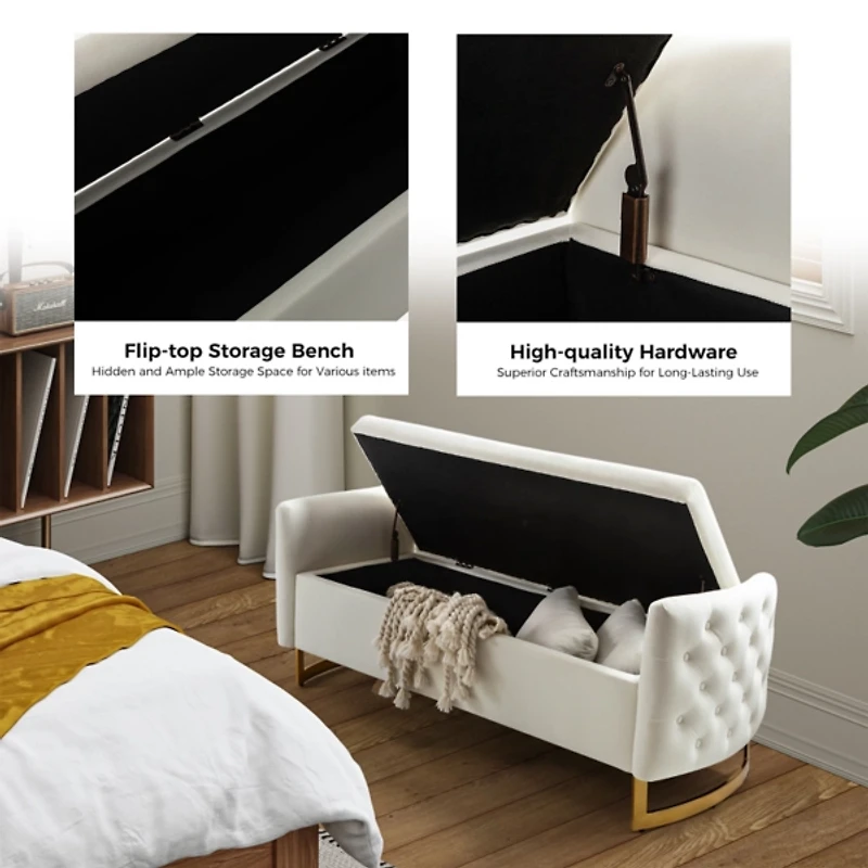 Christoph Ivory Velvet Storage Bench