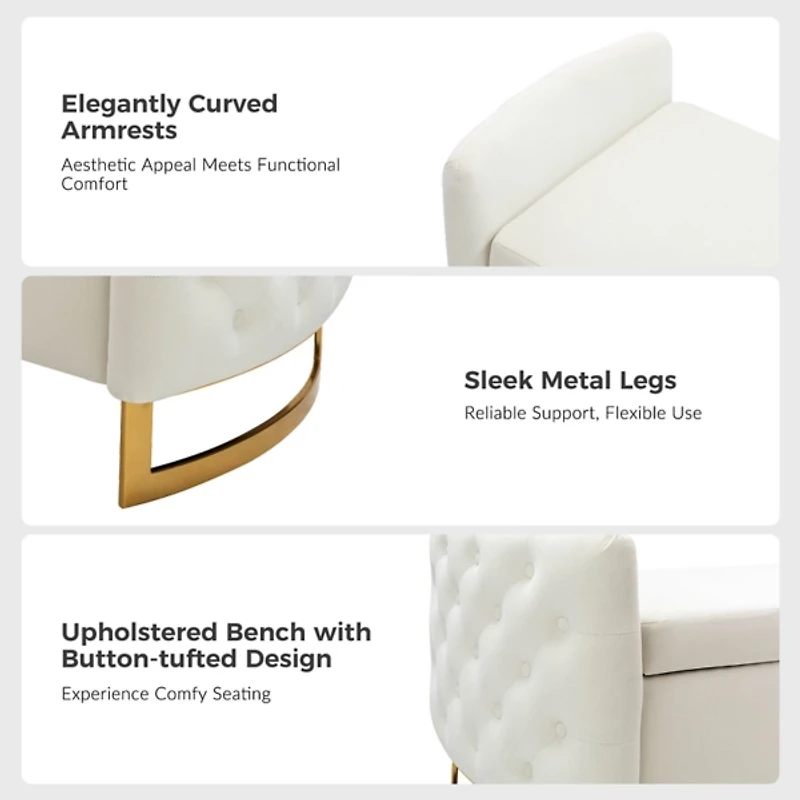 Christoph Ivory Velvet Storage Bench