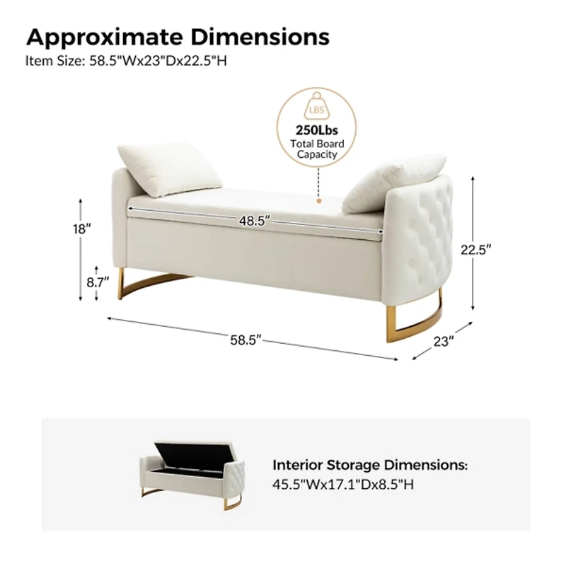 Christoph Ivory Velvet Storage Bench