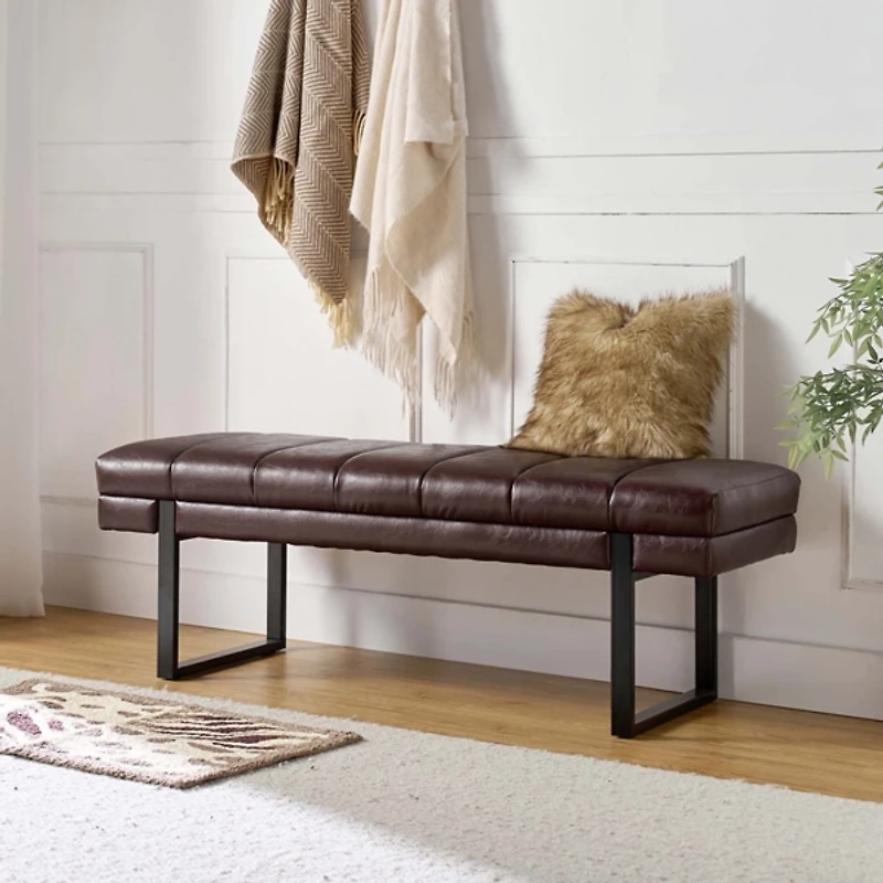 Lauren Brown Faux Leather Bench