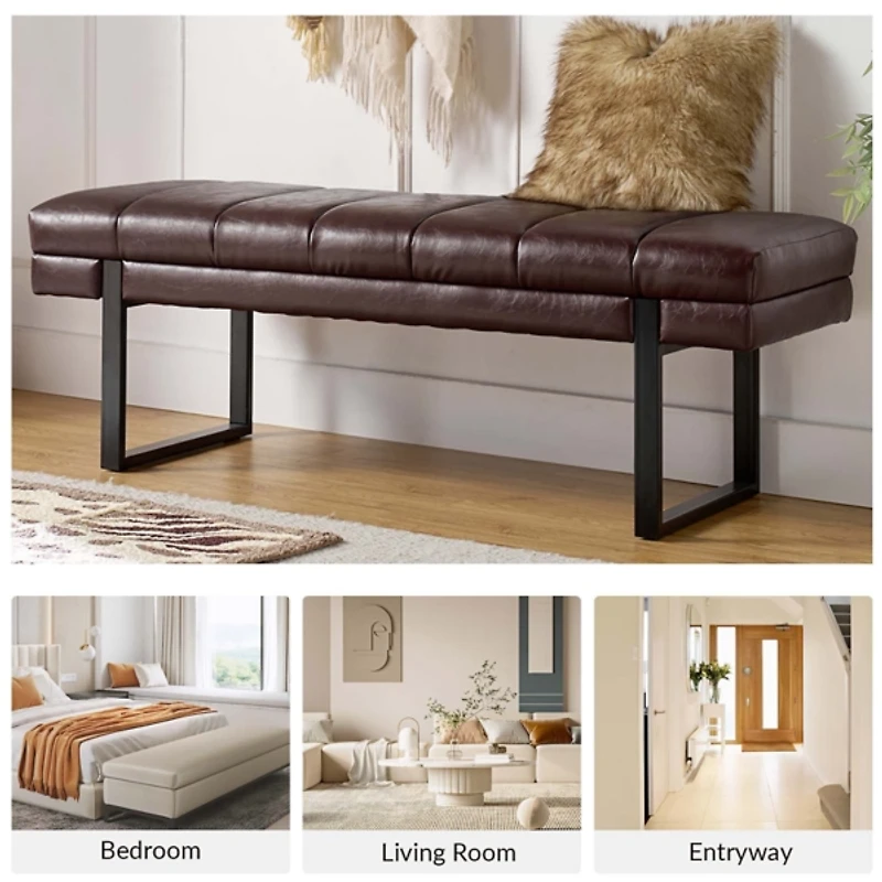 Lauren Brown Faux Leather Bench