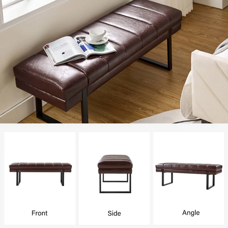 Lauren Brown Faux Leather Bench
