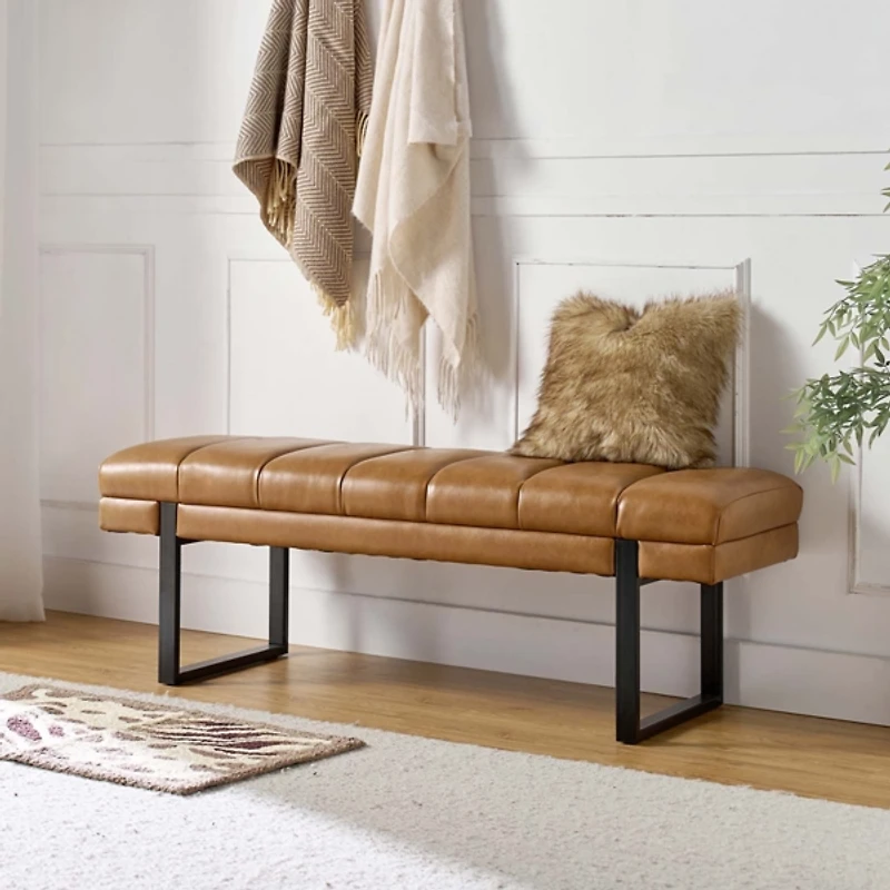 Lauren Camel Faux Leather Bench