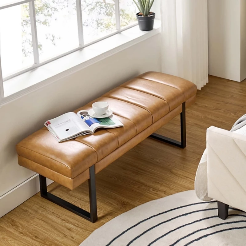 Lauren Camel Faux Leather Bench