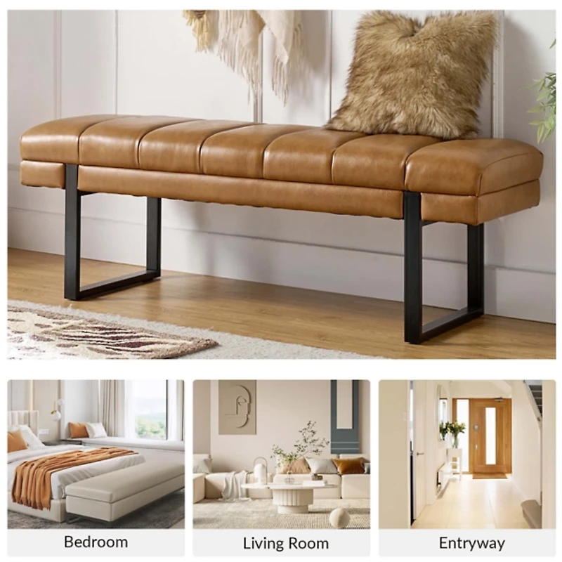 Lauren Camel Faux Leather Bench
