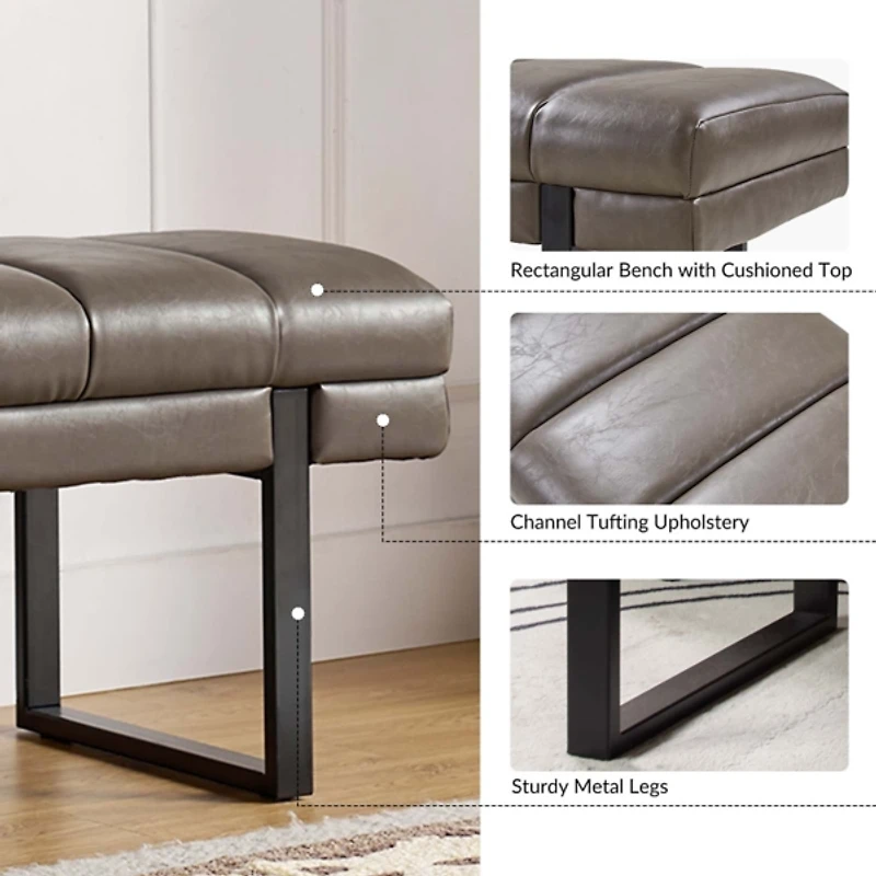 Lauren Gray Faux Leather Bench