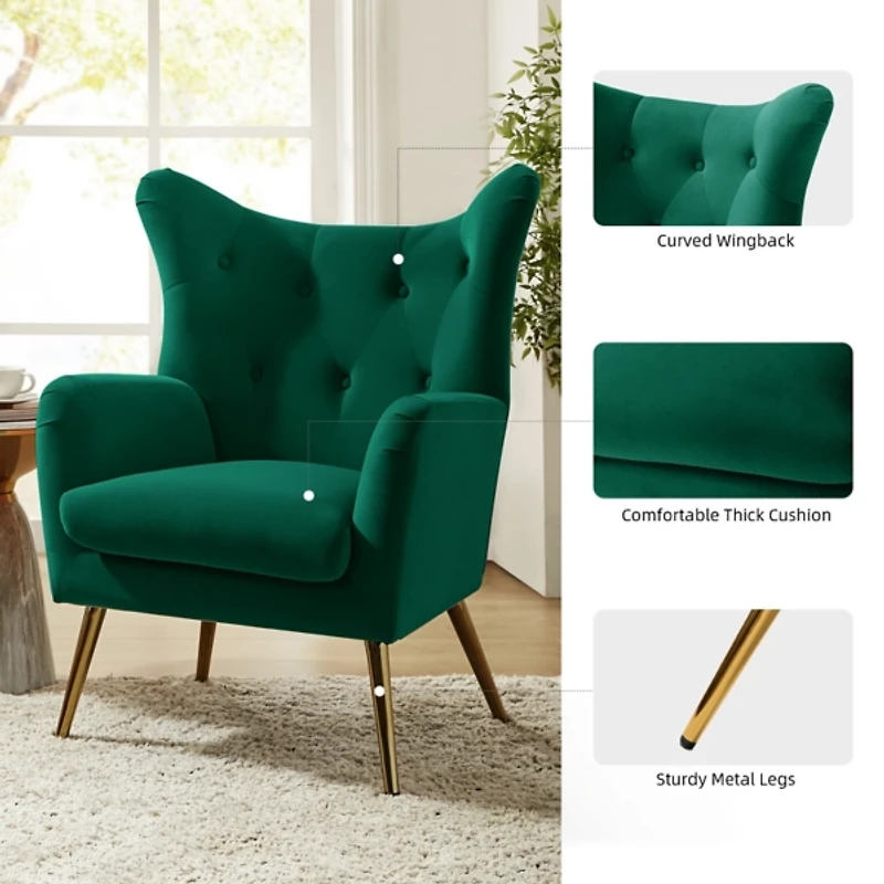Danel Green Tufted Wingback Accent Chair