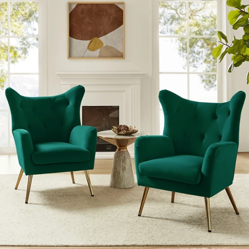 Danel Green Tufted Wingback Accent Chair