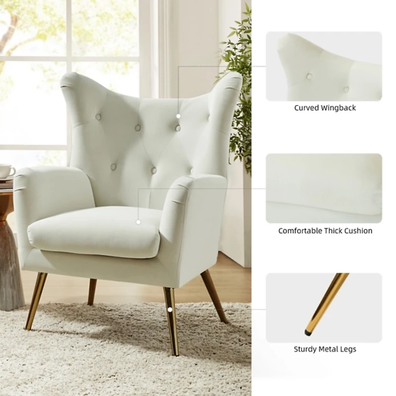 Danel Ivory Tufted Wingback Accent Chair
