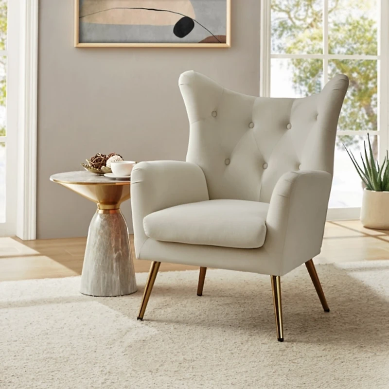 Danel Tan Tufted Wingback Accent Chair