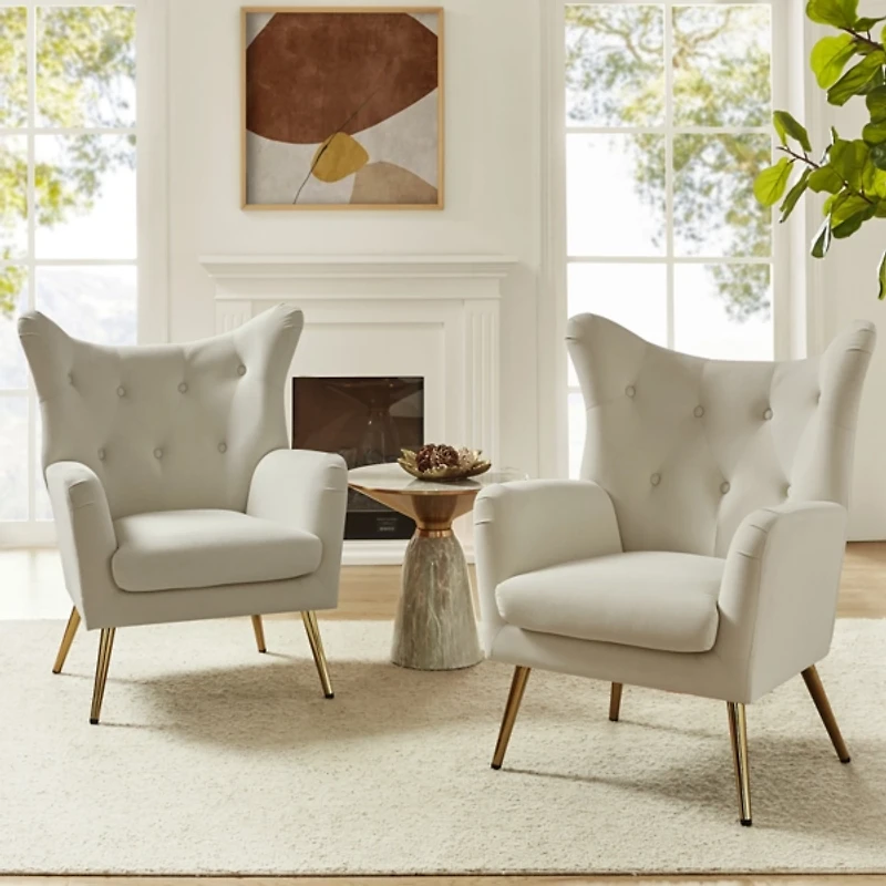 Danel Tan Tufted Wingback Accent Chair