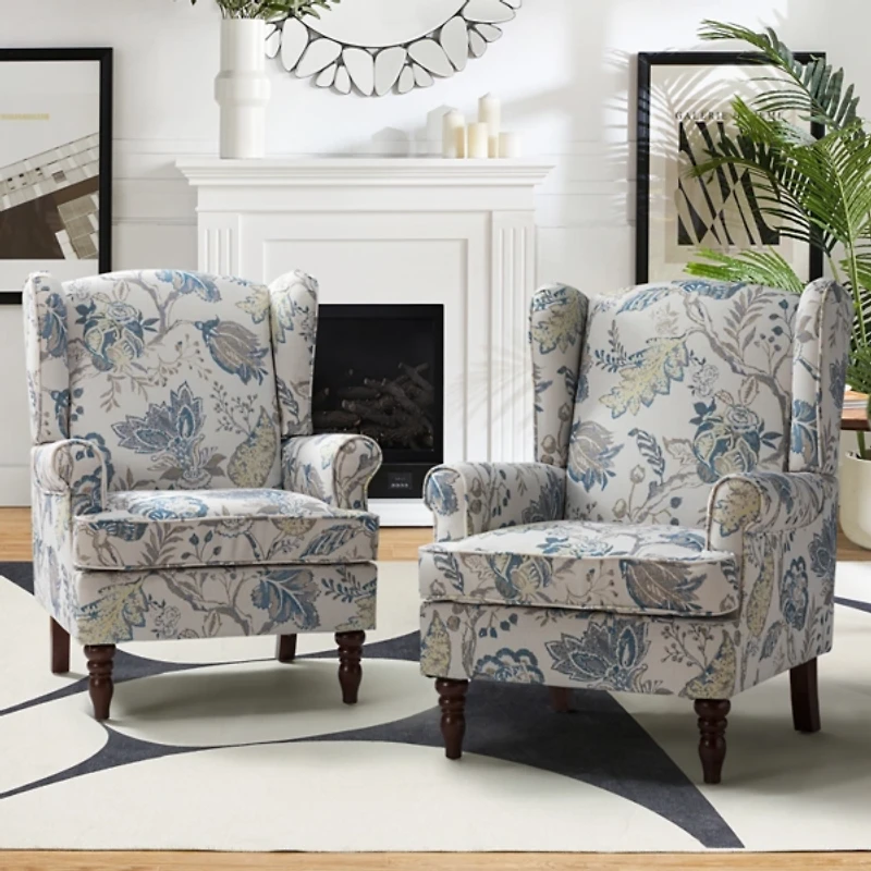 Umberto Blue Floral Accent Chair