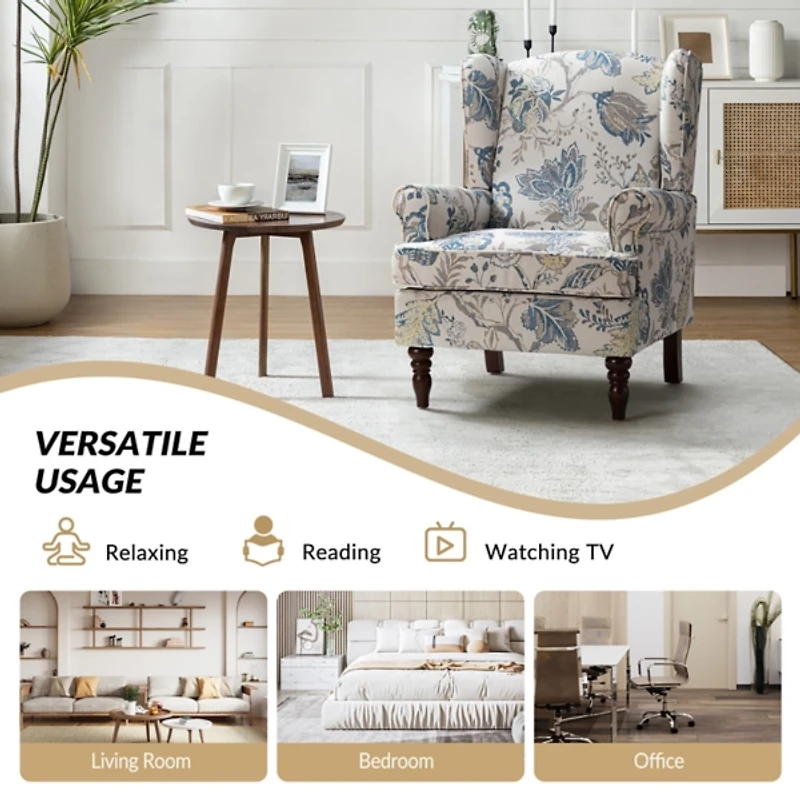 Umberto Blue Floral Accent Chair