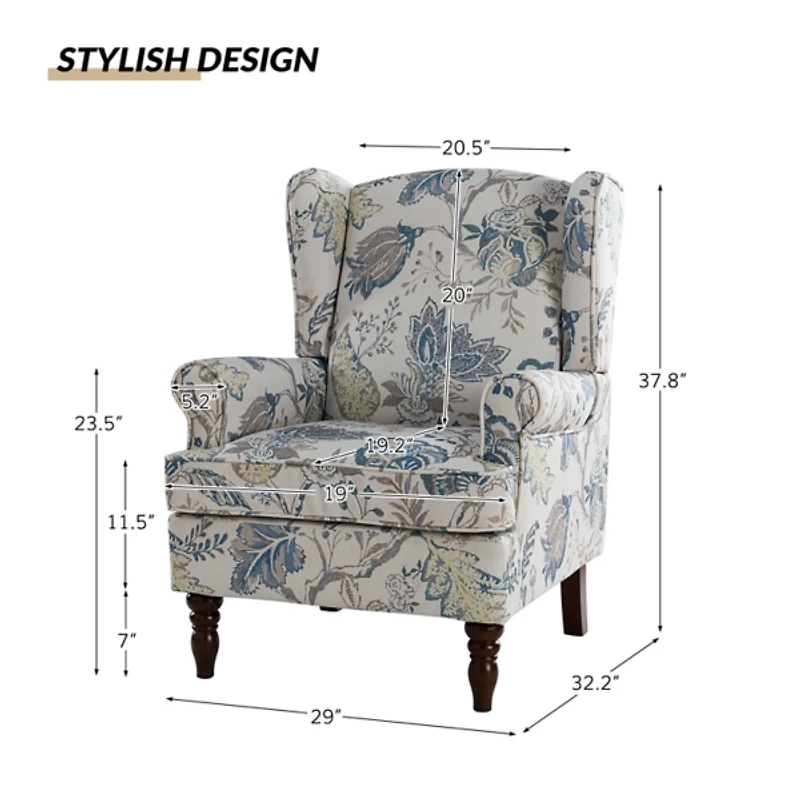 Umberto Blue Floral Accent Chair