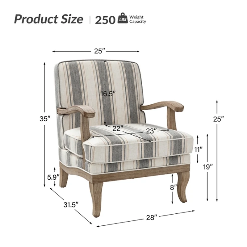 Peppone Gray Striped Armchair