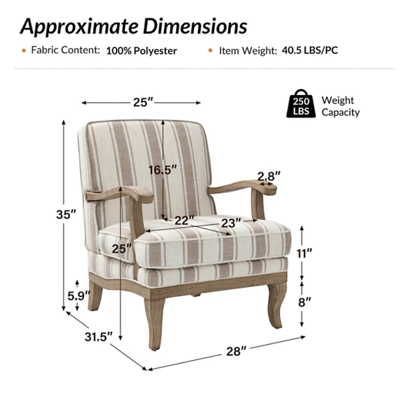 Peppone Tan Striped Armchair