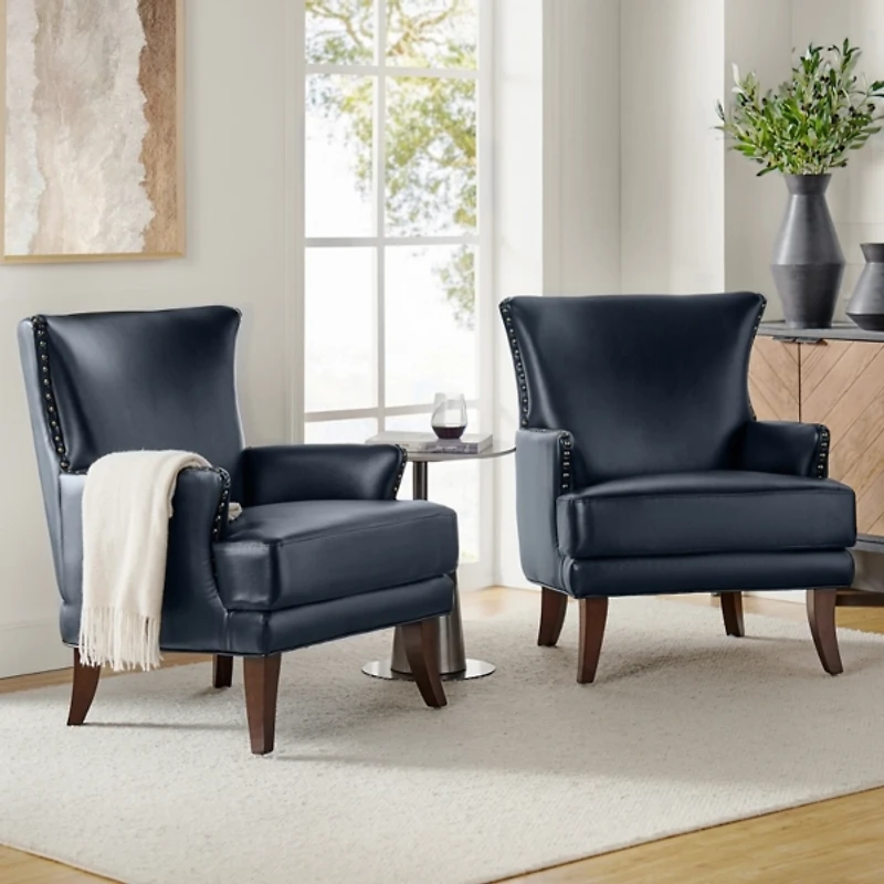 Jorge Navy Faux Leather Armchair
