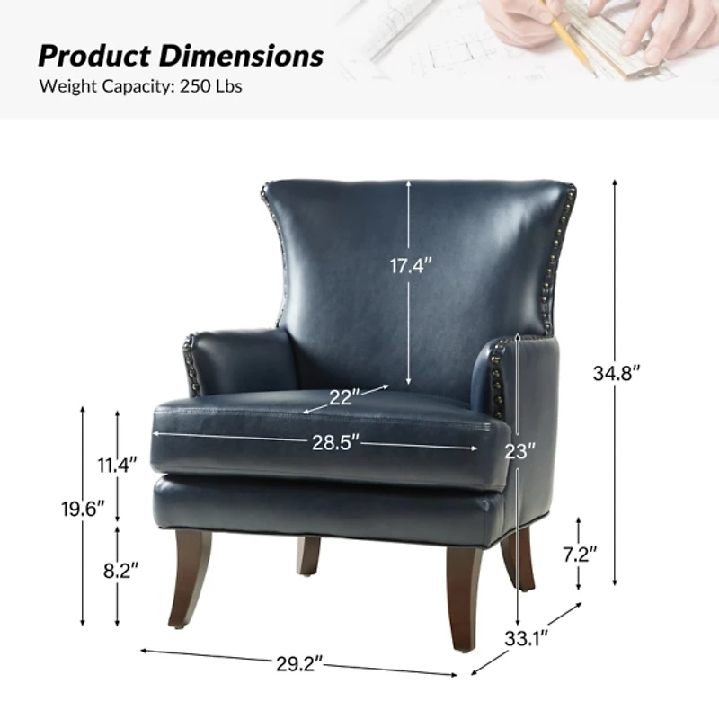 Jorge Navy Faux Leather Armchair