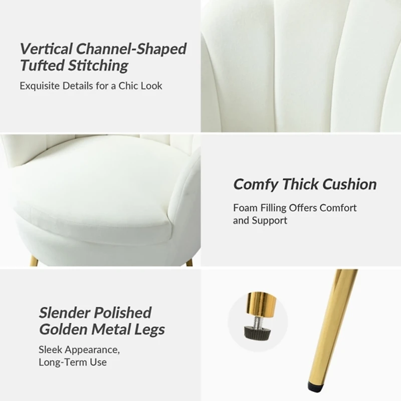 Donata Ivory Velvet Scalloped Barrel Accent Chair