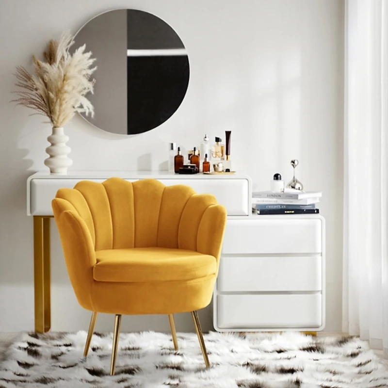 Donata Mustard Velvet Scalloped Accent Chair