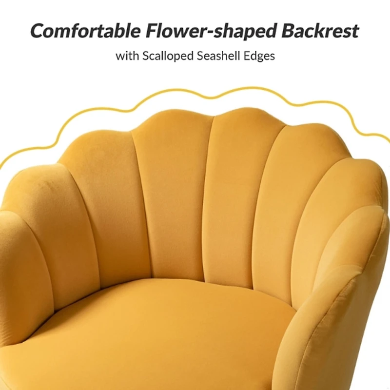 Donata Mustard Velvet Scalloped Accent Chair