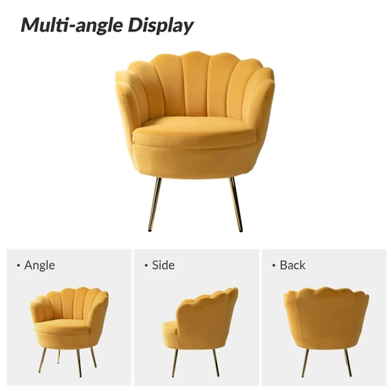 Donata Mustard Velvet Scalloped Accent Chair